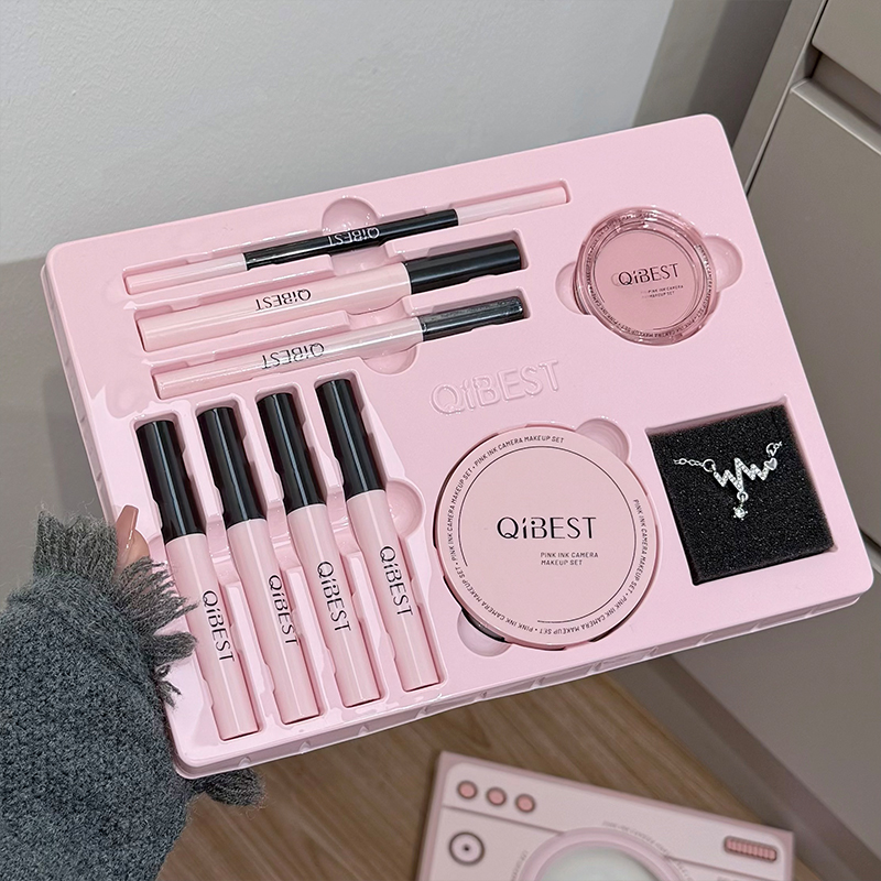 Beauty Makeup Kit Box - QIBEST الوردي كاميرا ماكياج مجموعة أحمر