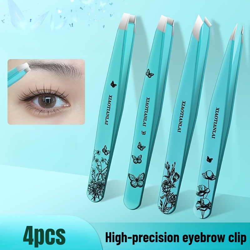 4 قطع ملاقط حواجب زرقاء على شك - مراجعة Beauty Bag Makeup وسعره