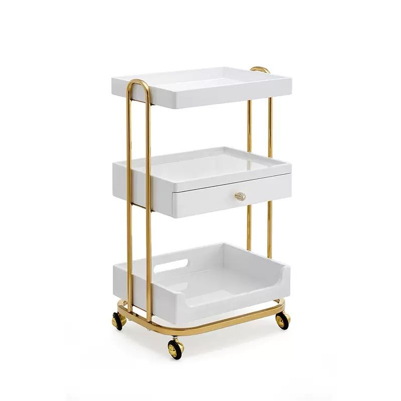 عربة صالون حديثة ذهبية وبيضاء  - مراجعة Beauty Makeup Trolley وسعره